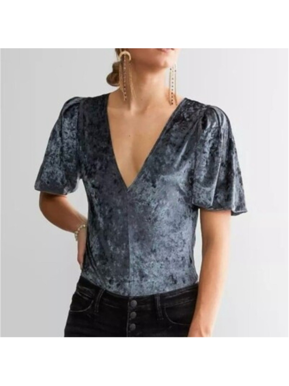 Free People Dont You Wish Velvet Bodysuit Top M